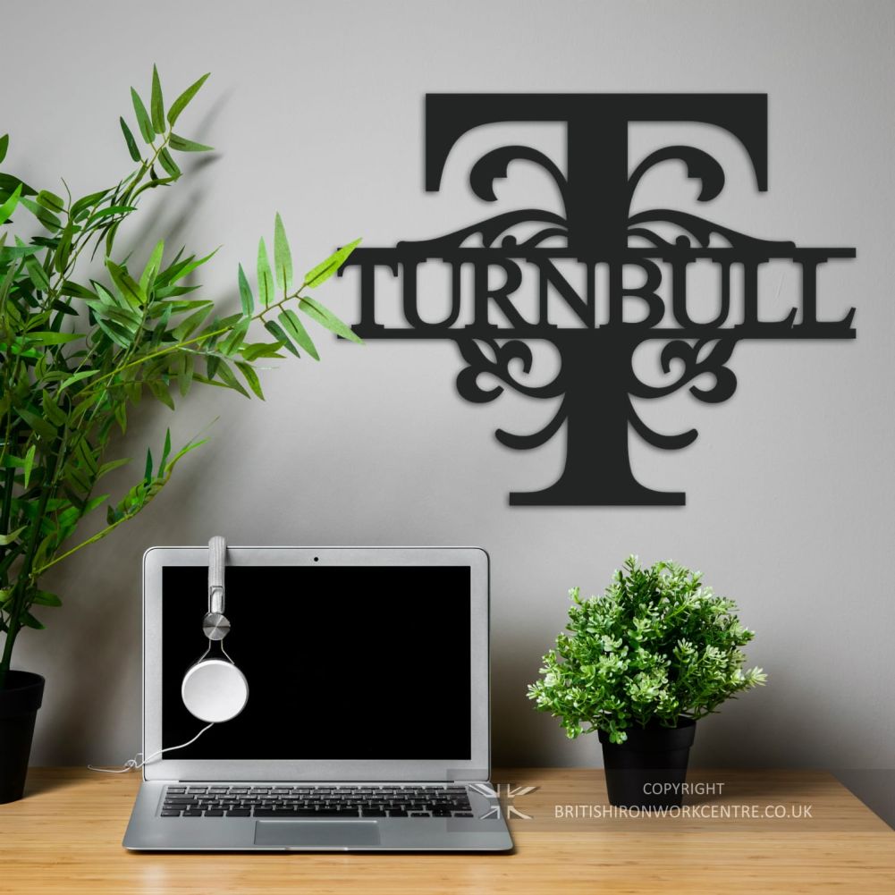 Bespoke Monogram Wall Art and House Sign - Letter T above a desk