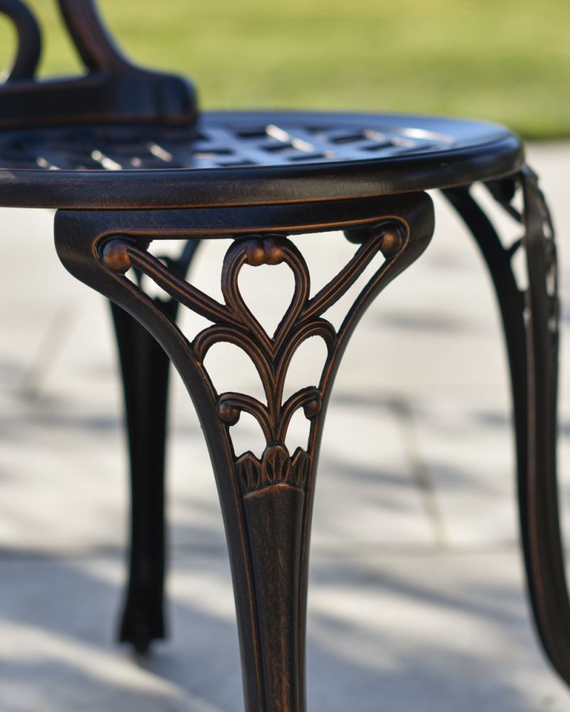 Close Up Of The Legs From The Traditional Mosaic & Aged Bronze Ornate Two Chair Bistro Set 