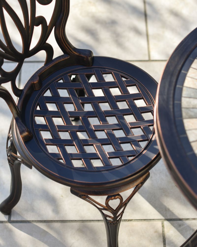 Traditional Mosaic & Aged Bronze Ornate Two Chair Bistro Set Seat