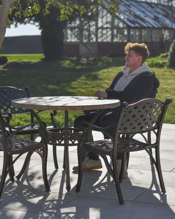 Traditional Mosaic & Copper Ornate Four Chair Garden Bistro Set To Scale