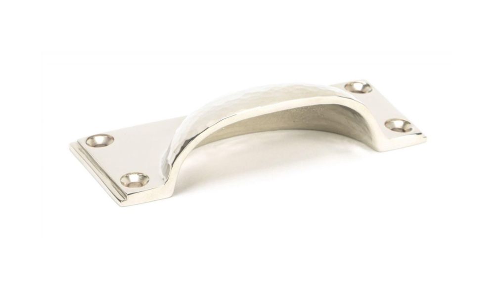 Traditional Polished Nickel Rectangular Drawer Pull with Curved Hammered Handle Bottom