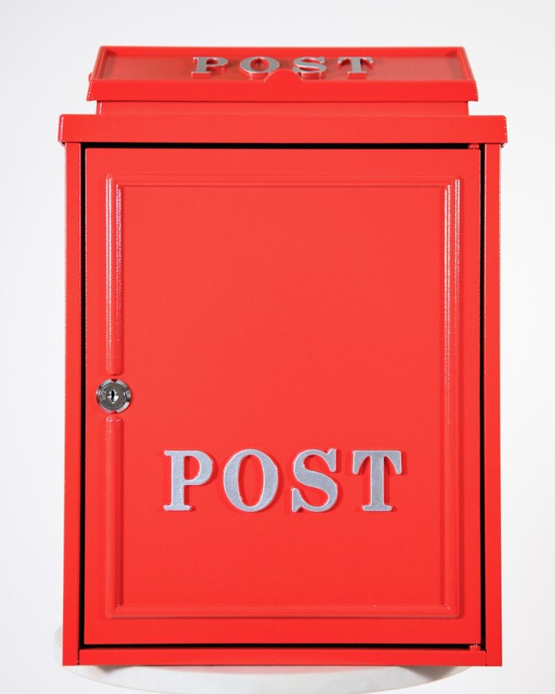 Traditional Red Wall Mounted Post Box With Silver Lettering