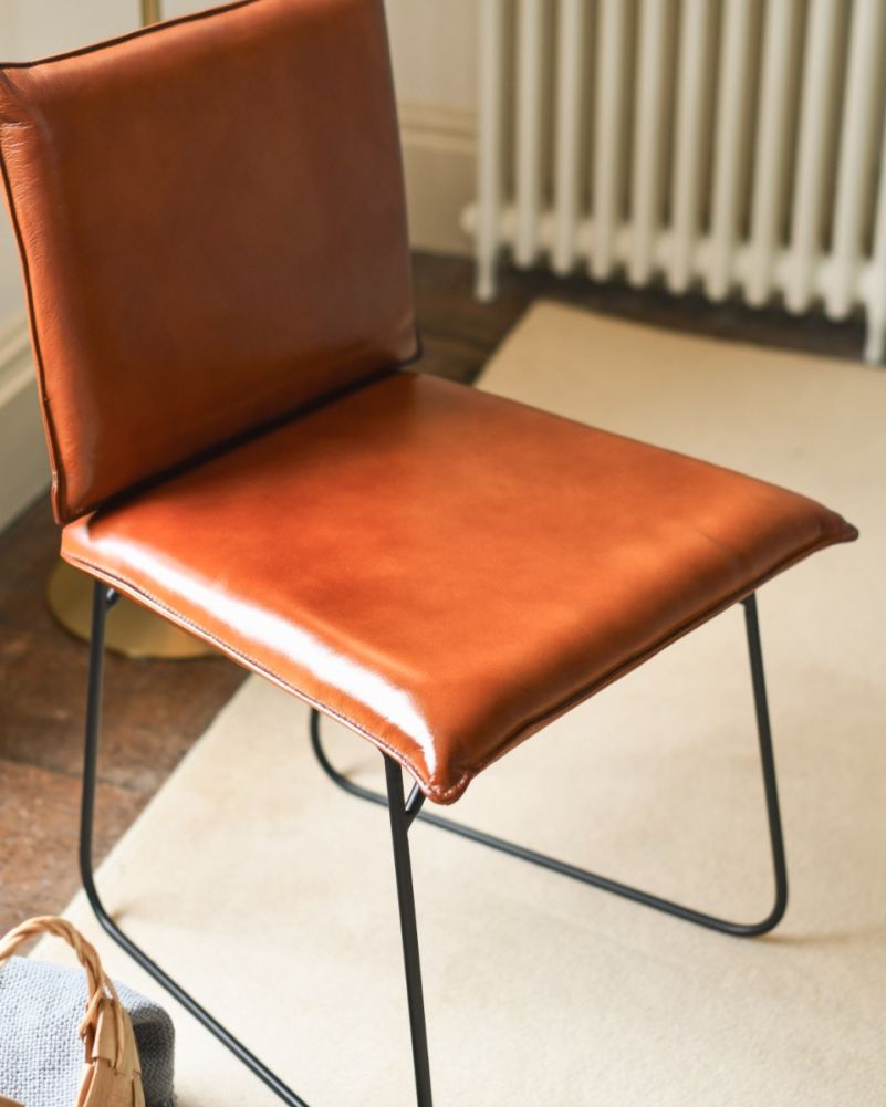 Traditional Tan Leather & Iron Chair Seat