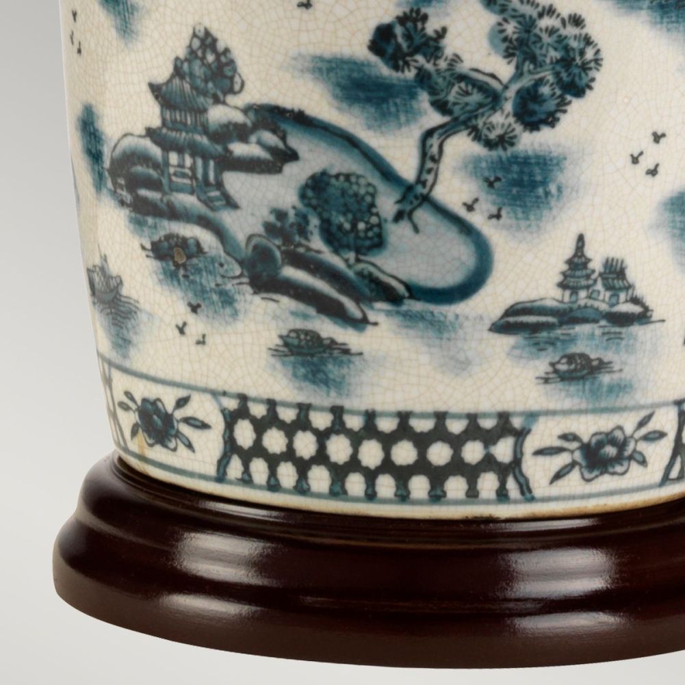 Traditional 'The Temple' Table Lamp In Blue Design