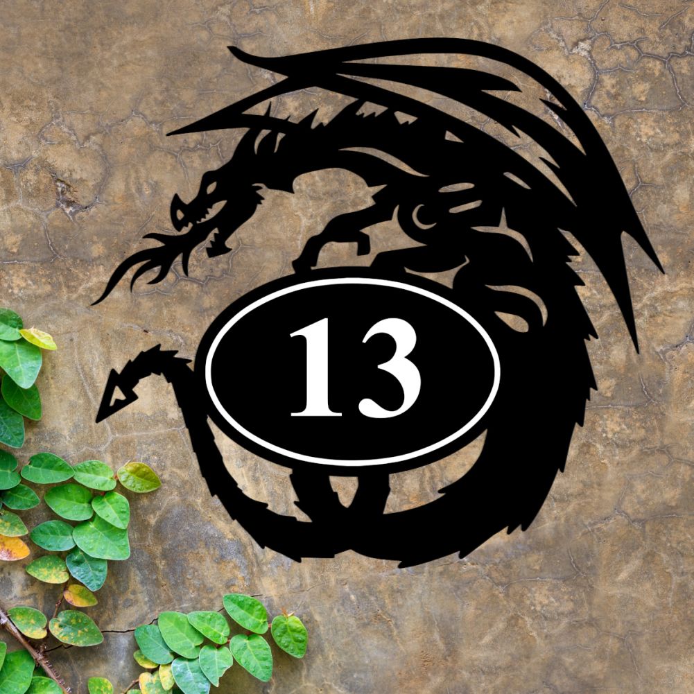 Iron Tribal Dragon House Number Sign