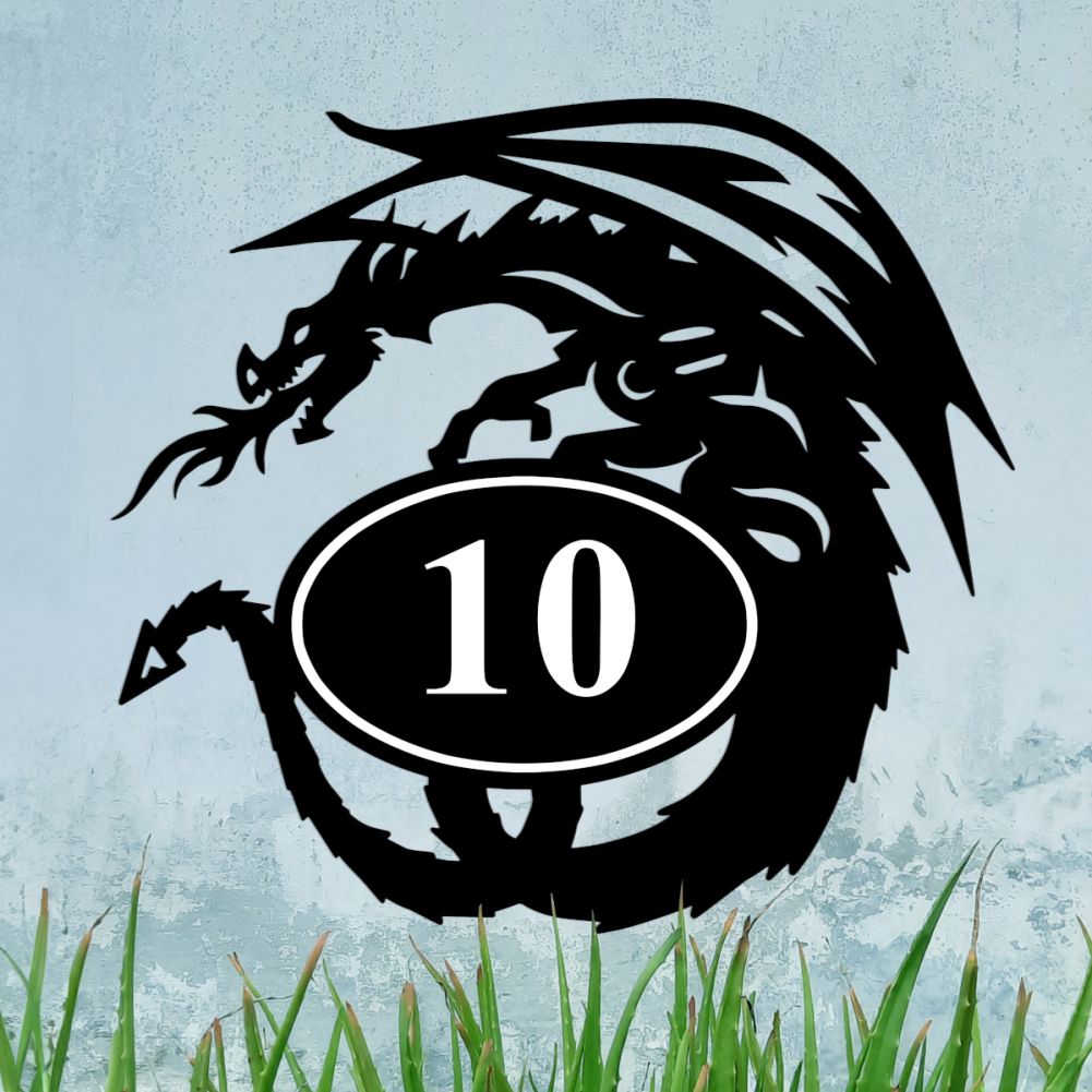 Iron Tribal Dragon House Number Sign