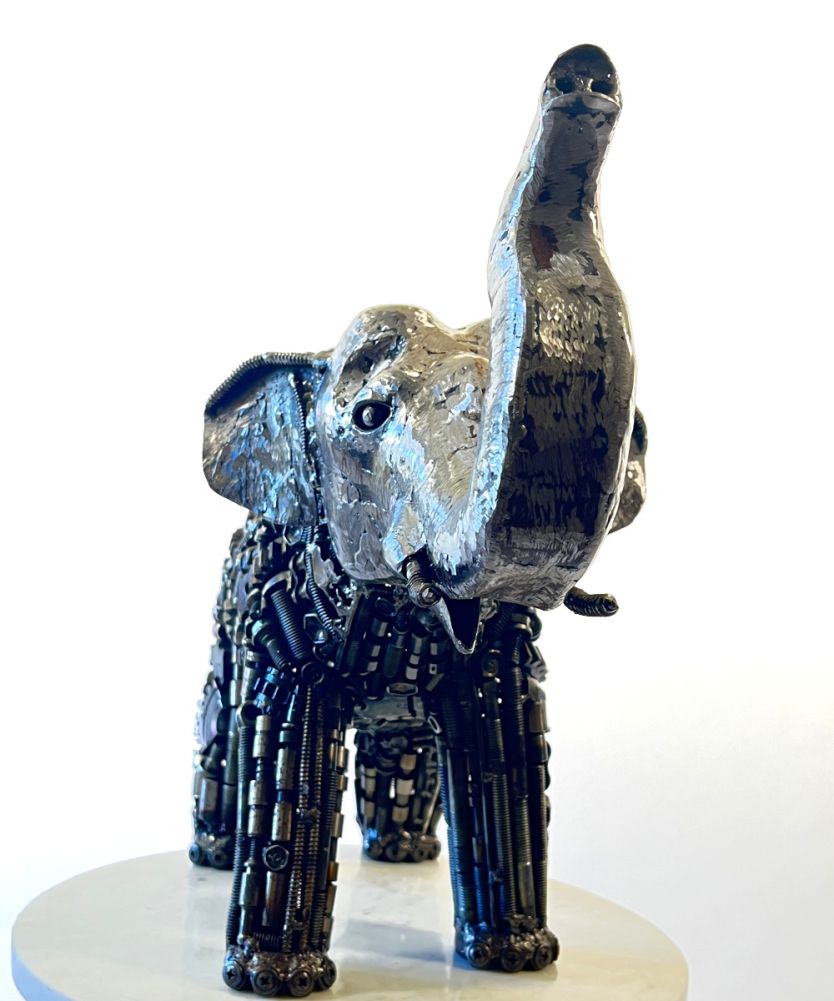 Elephant Scrap Metal Art Sculpture Front