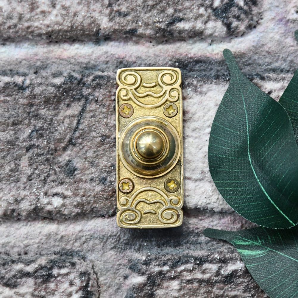 Polished Brass Ornate Door Bell in Situ 