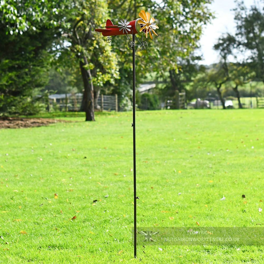 Red and Yellow Aeroplane Garden Wind Spinner