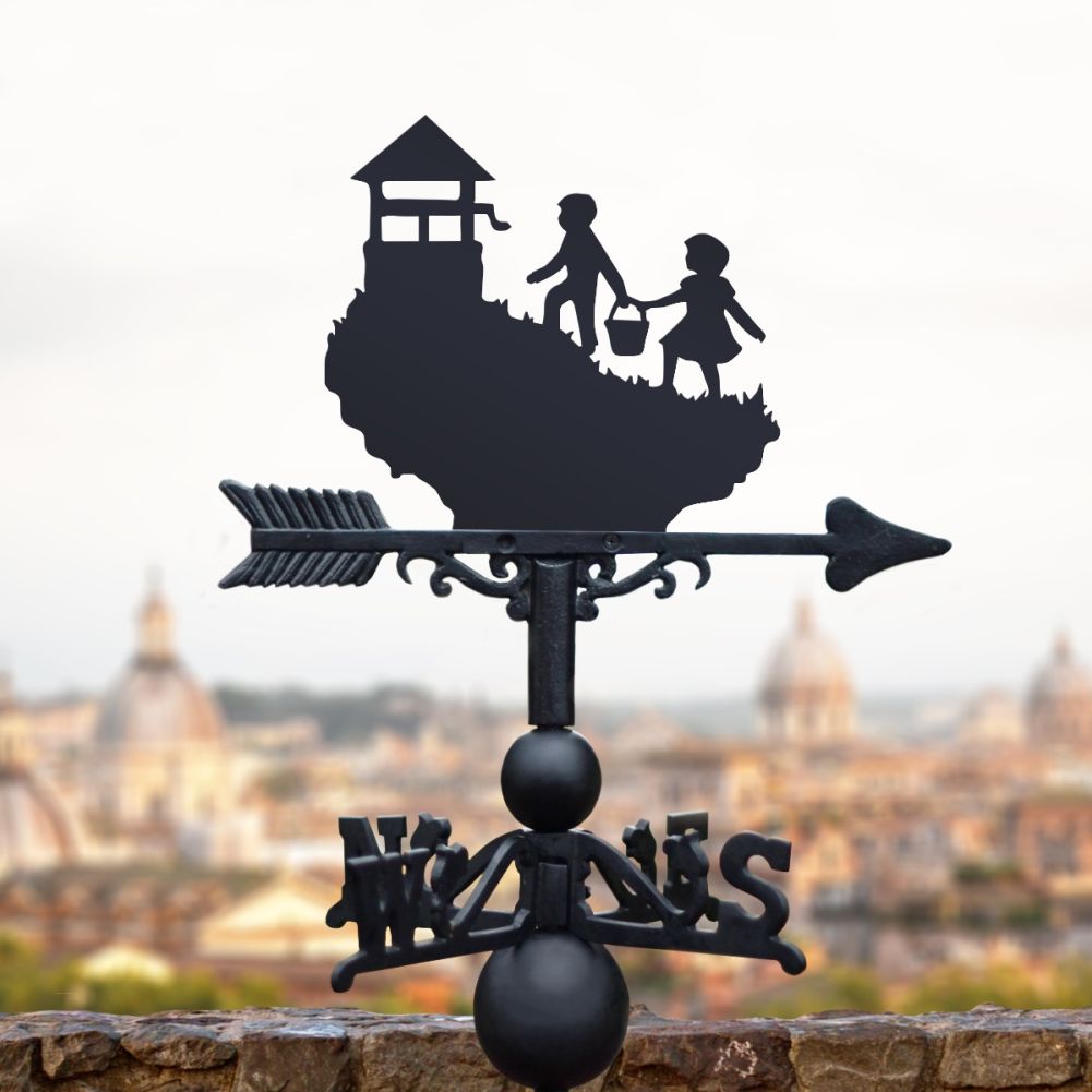 The Forge Jack & Jill Iron Weathervane with City Background 
