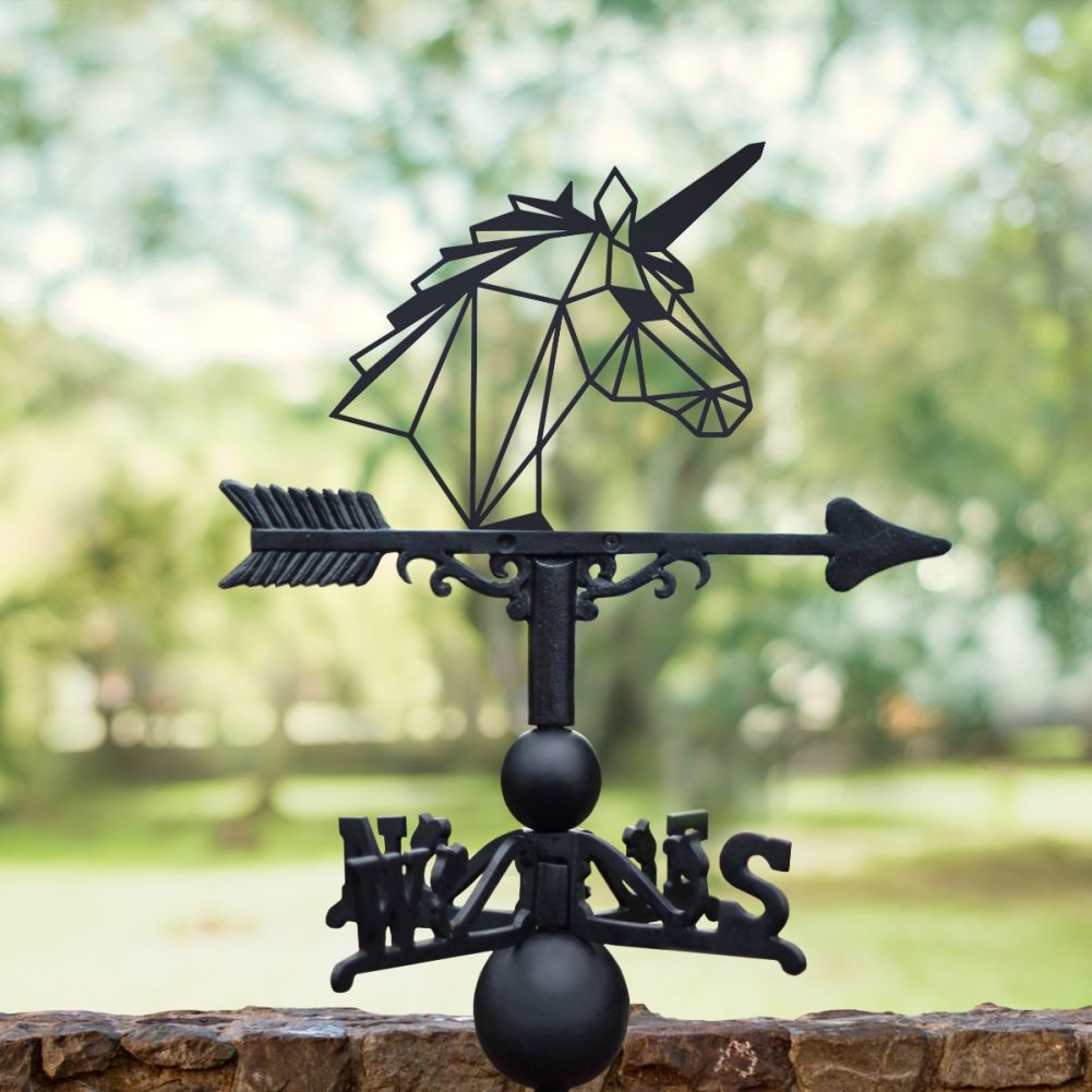 Geometric Unicorn Weathervane in Black 