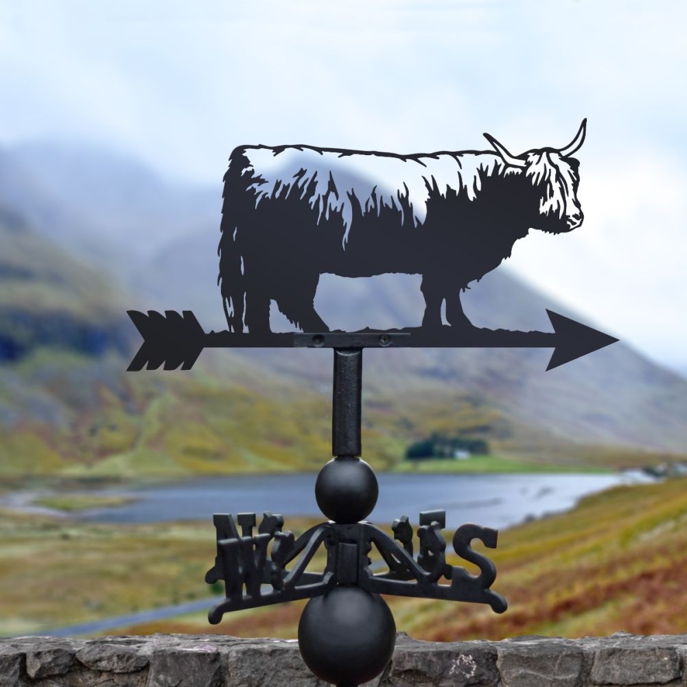 Black Weathervane with Highland Cow Design 