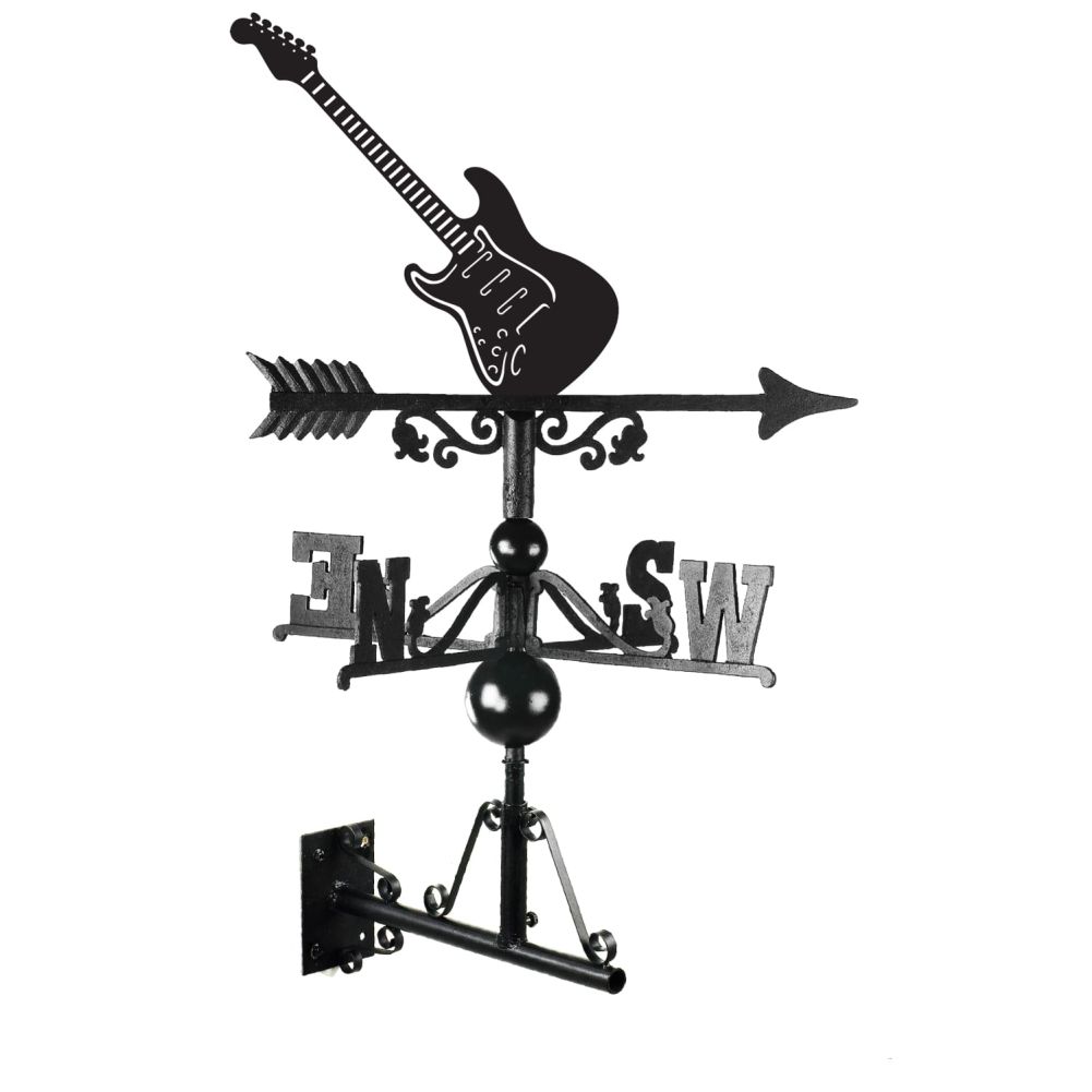 Electric Guitar Weathervane With Bracket on a White Background