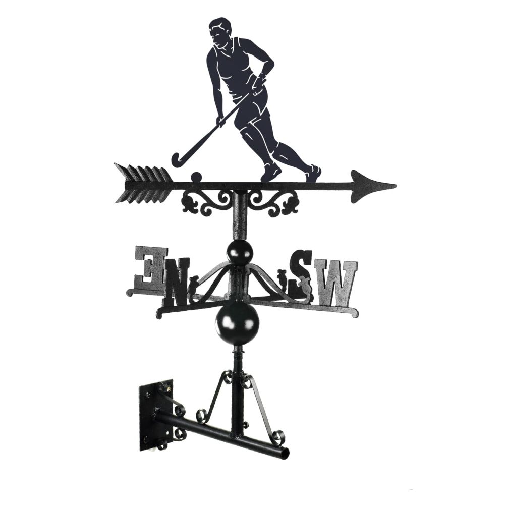 Female Hockey Player Iron Weathervane On White With Bracket
