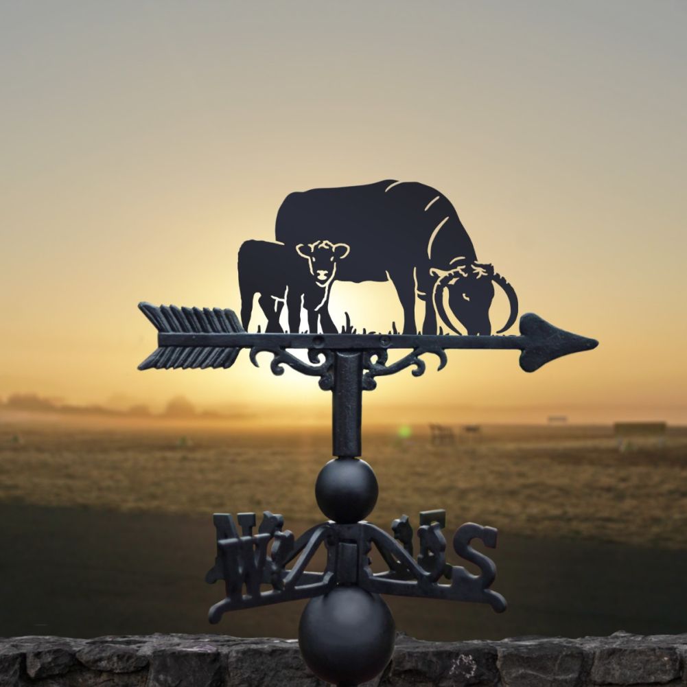 Weathervane with English Longhorn Cow & Calf Topper
