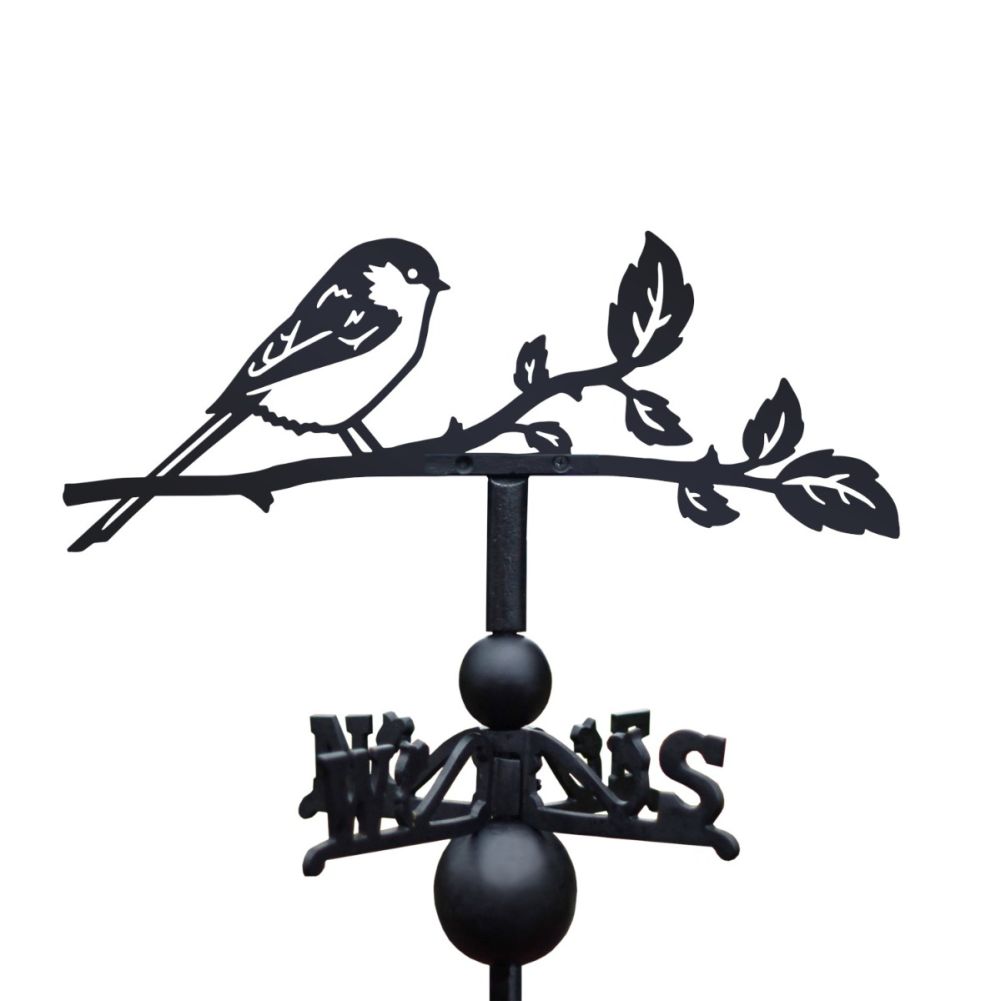 Long-Tailed Tit Weathervane on White Background
