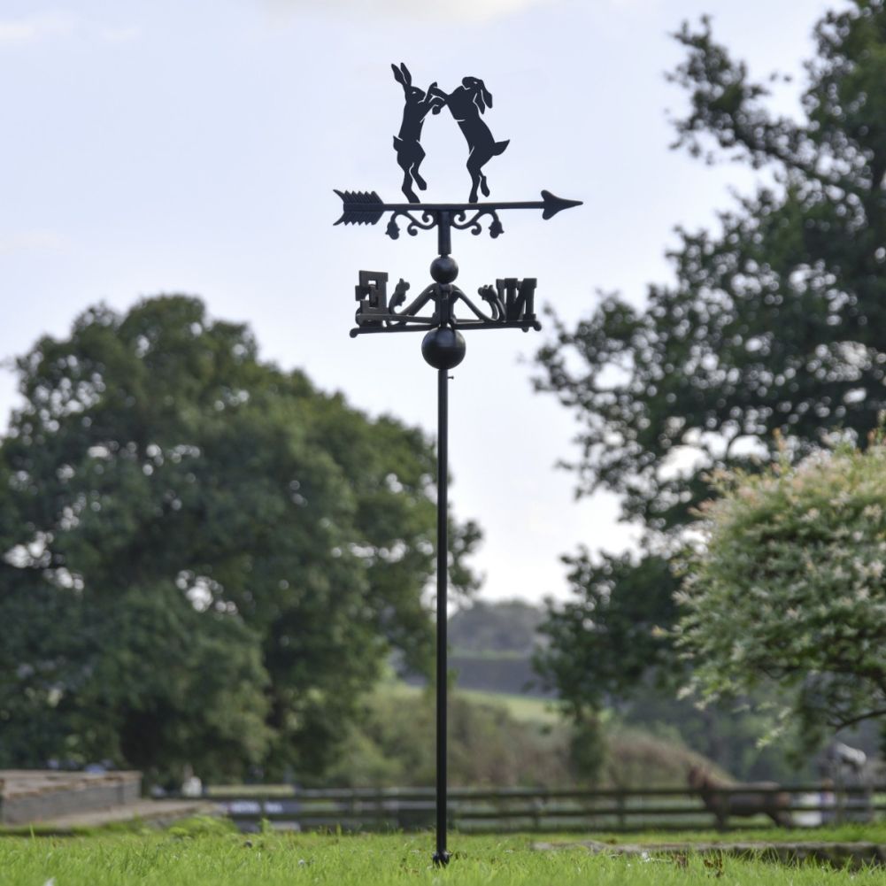 Freestanding Boxing Hares Weathervane in Situ