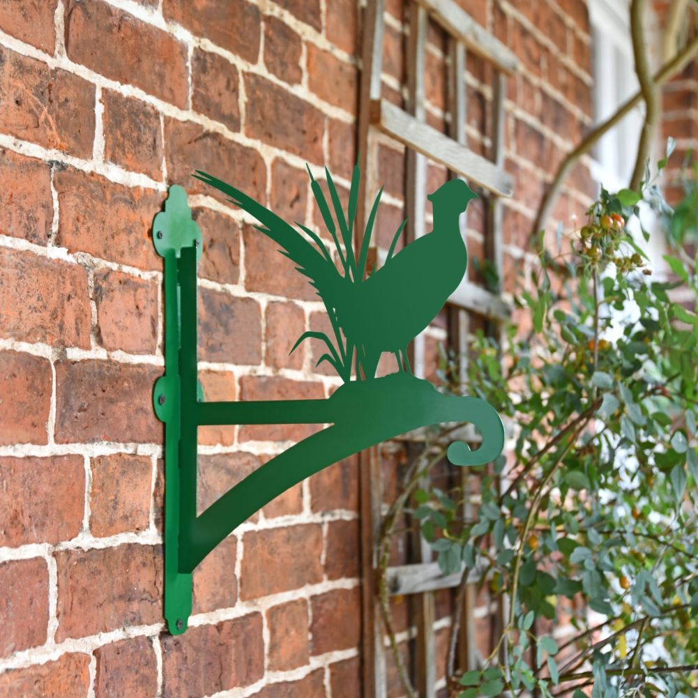 Green Iron Raven and Holly Hanging Basket Bracket