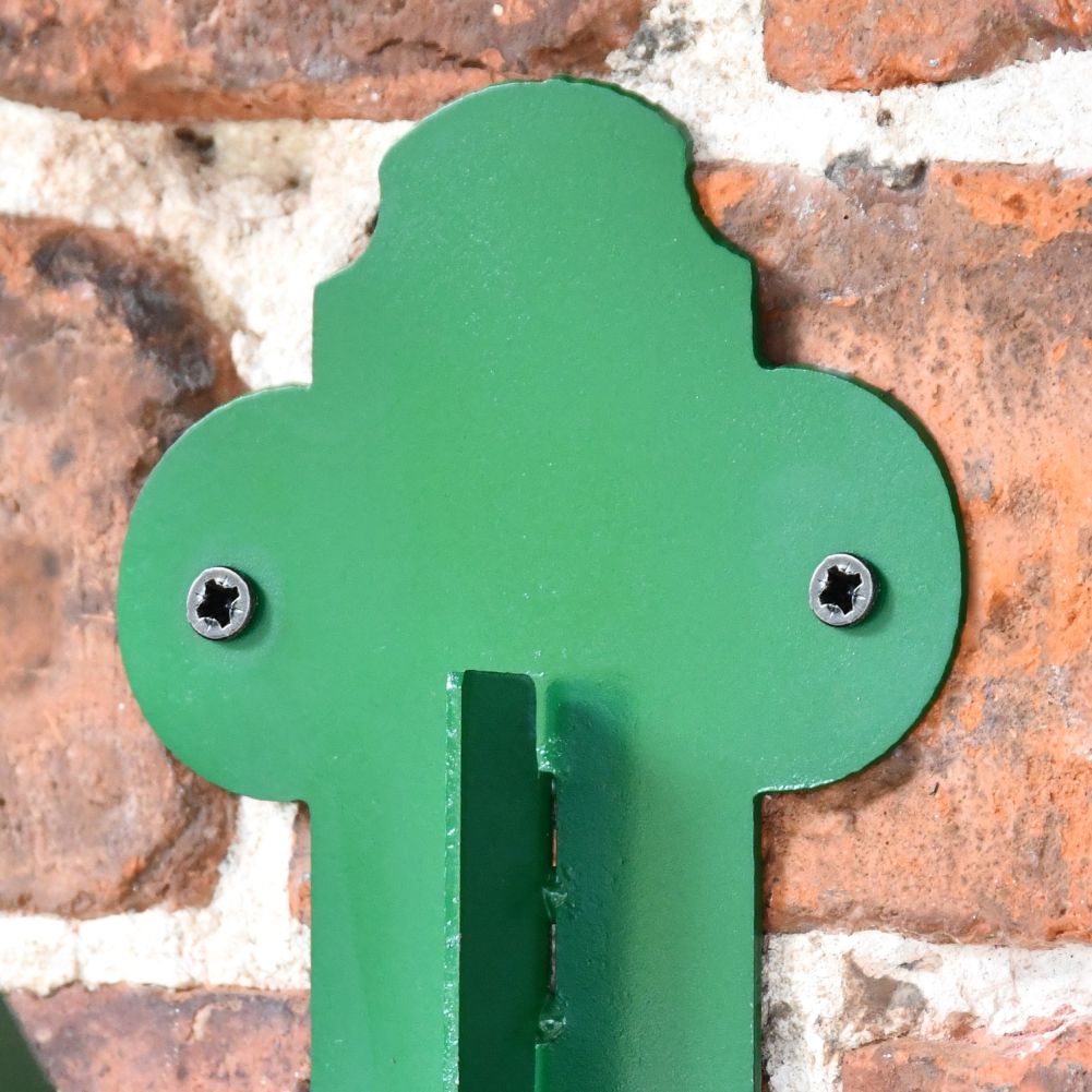 Green Iron Raven and Holly Hanging Basket Bracket Wall Mounting Detail