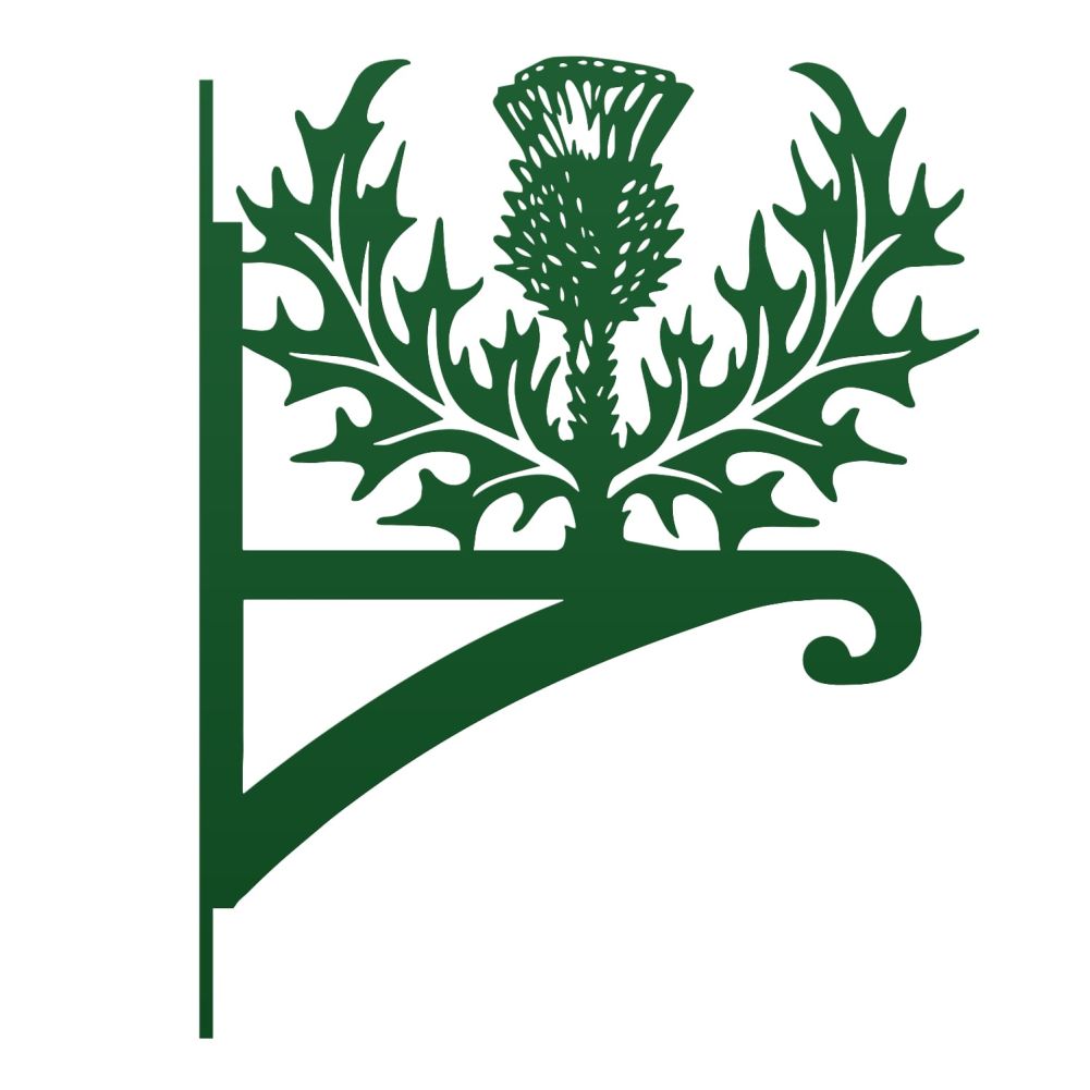 Green Thistle Iron Hanging Basket Bracket On A White Background