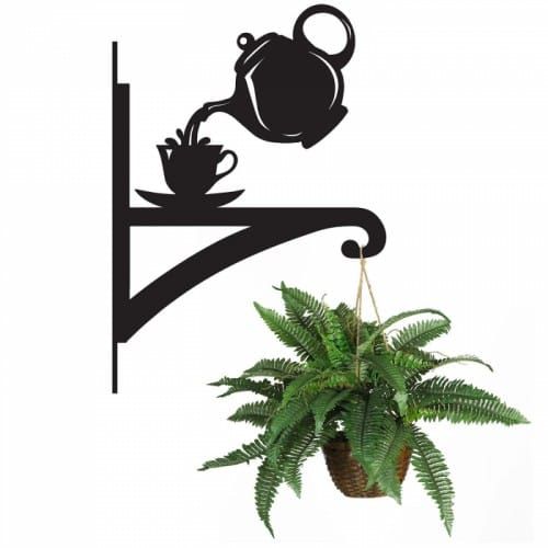 Teapot & Cup Hanging Basket Bracket with Plant 