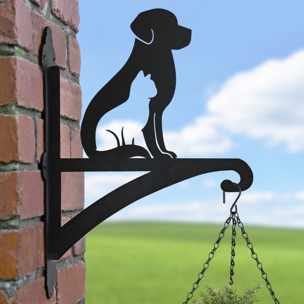 Hanging Basket Bracket with Dog & Cat Design 