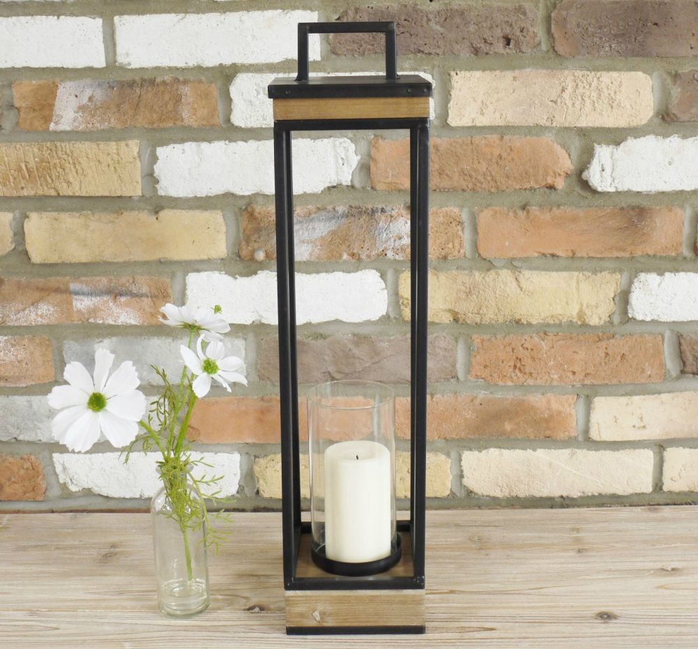 'Burnham' Contemporary Natural Wood and Metal Lantern