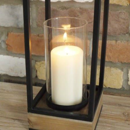 'Burnham' Contemporary Natural Wood and Metal Lantern close up of the bottom of the lantern 