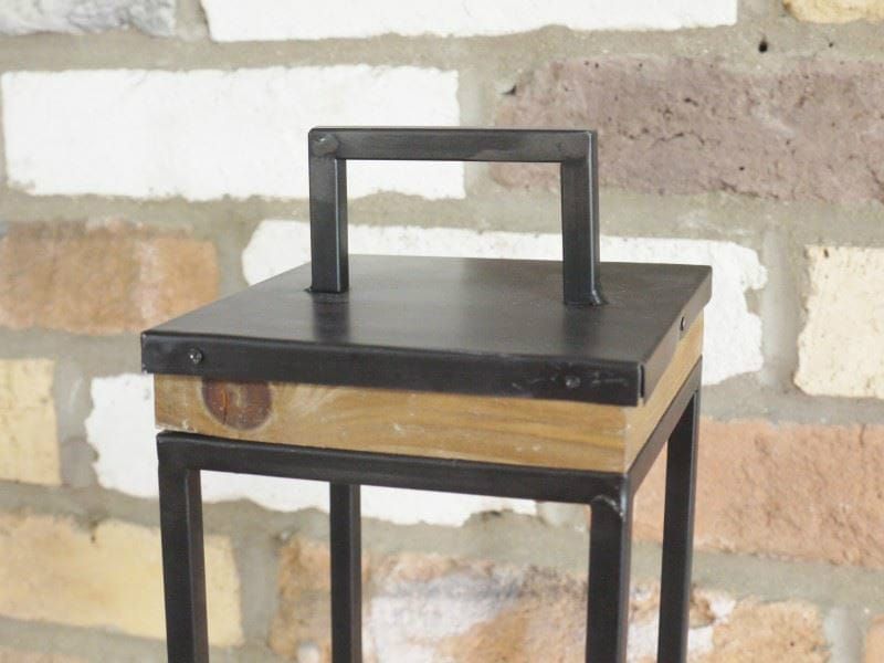 'Burnham' Contemporary Natural Wood and Metal Lantern close up of the top
