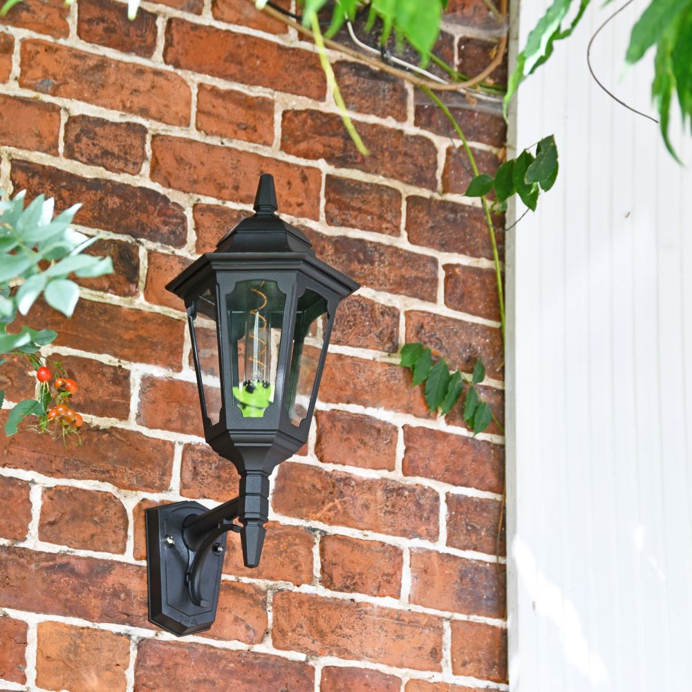 Large Black Bottom Fix Wall Lantern on Brick Wall