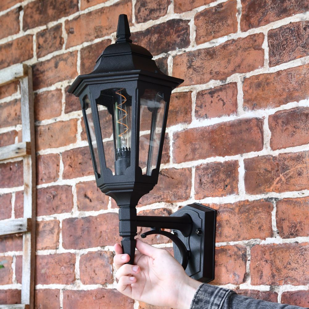 Large Black Bottom Fix Wall Lantern to Scale