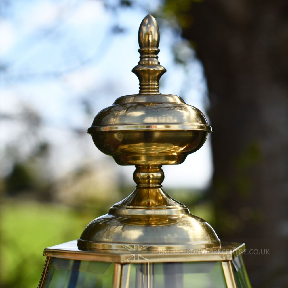 Wembley Polished Brass Pedestal Lantern - Close Up of Top