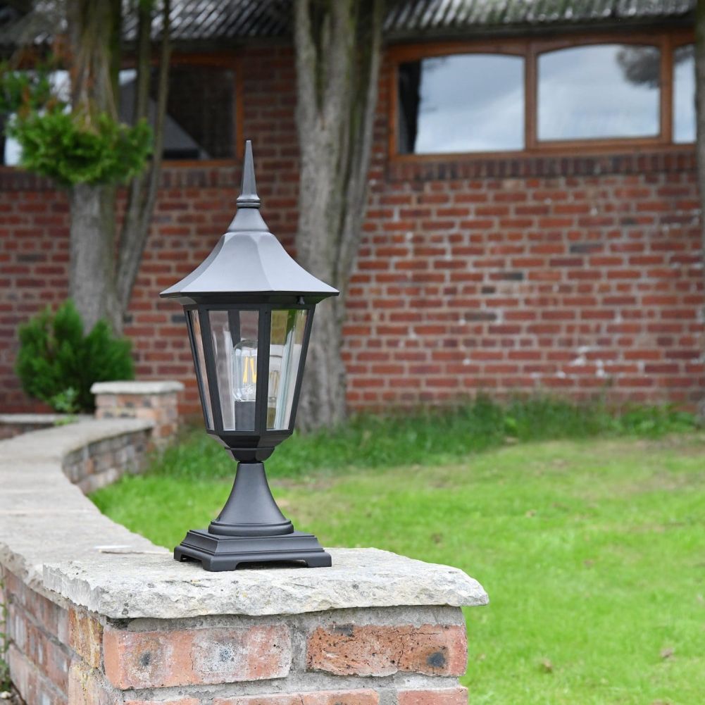 Brampton Hall Arched Black Pillar Light 56cm in situ