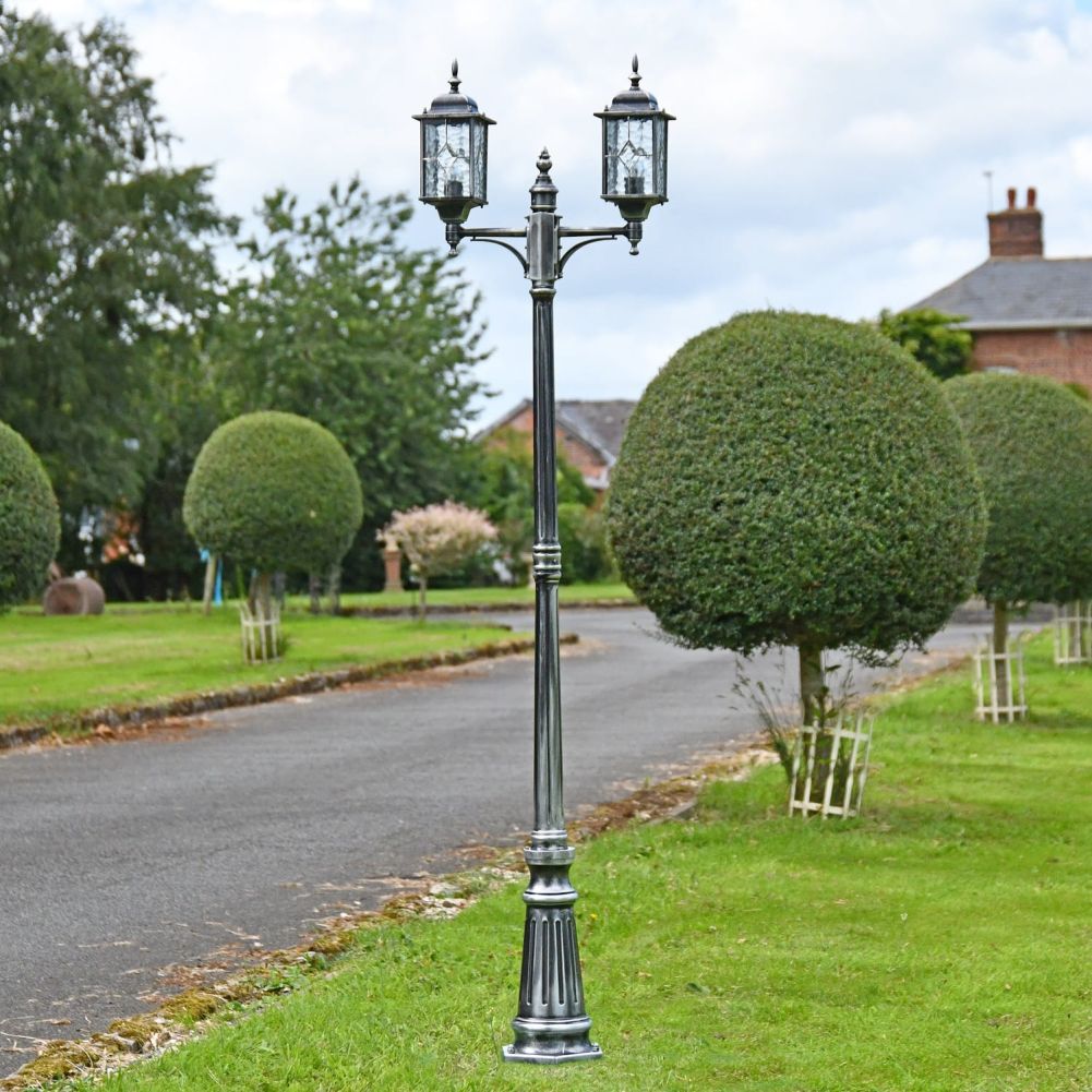 Antique Silver Double Head Lamp Post