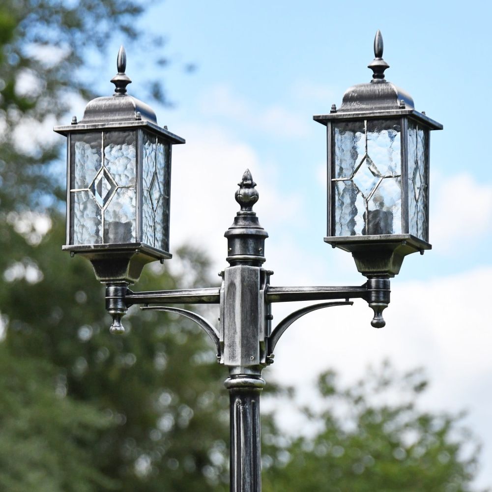 Antique Silver Double Head Lamp Post