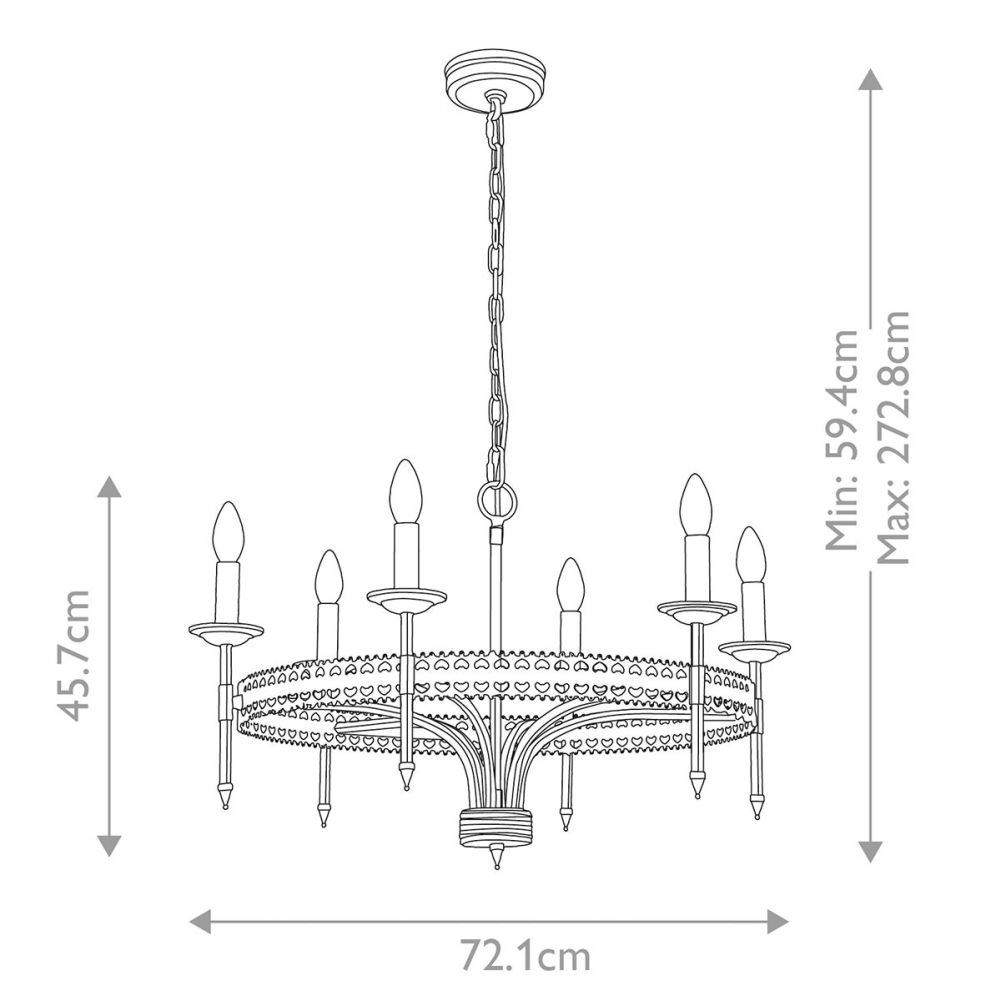 Gothic 'Burleigh' Six Light Chandelier On Dimensions