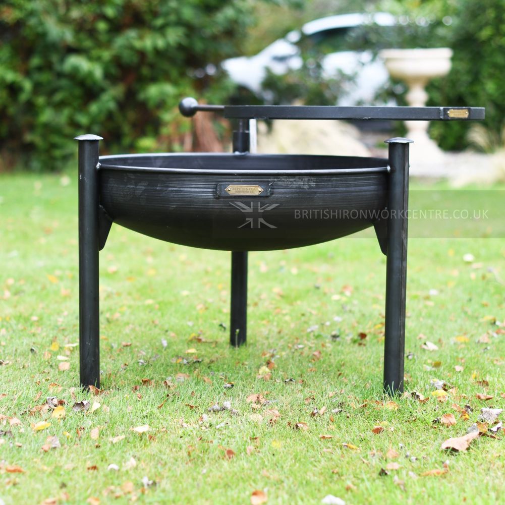Tall Fire Pit with Swing Arm Grill - Side View