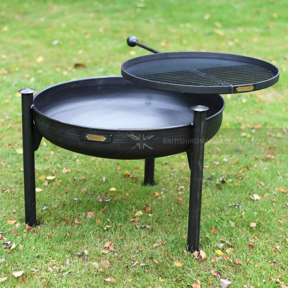 Tall Fire Pit with Swing Arm Grill - Grill on Side