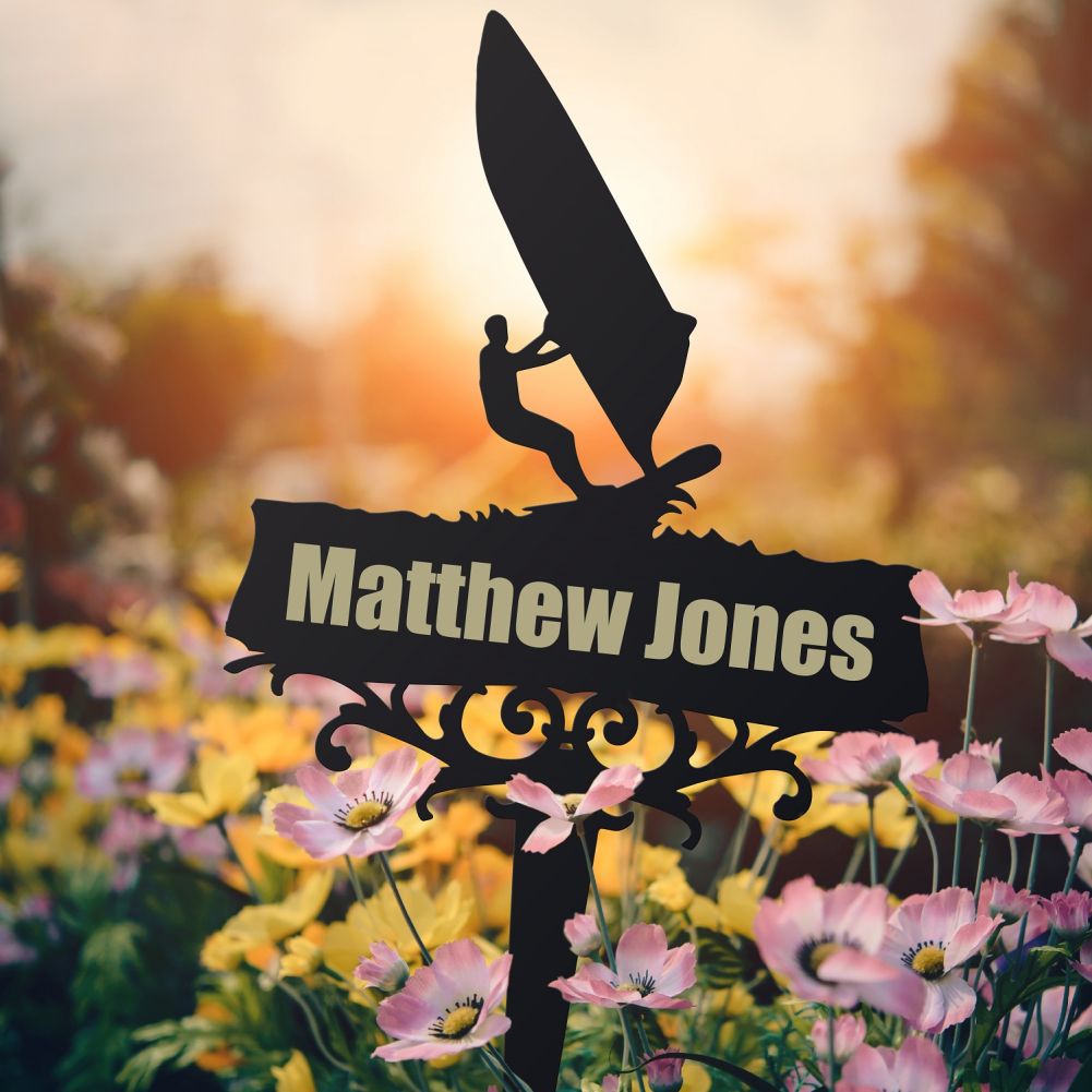 Windsurfer Memorial Ground Spike With Flowers