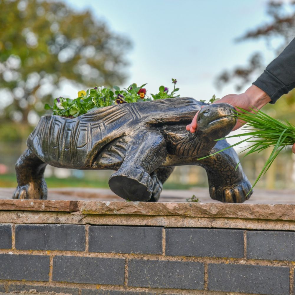 Tortoise Planter in Antique Gold 