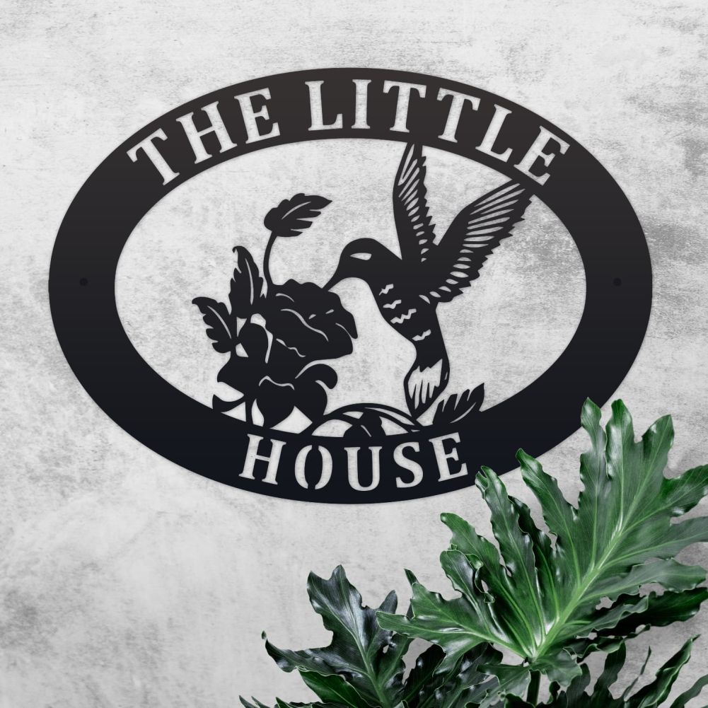 Hummingbird Oval House Name Sign On a Rustic Background