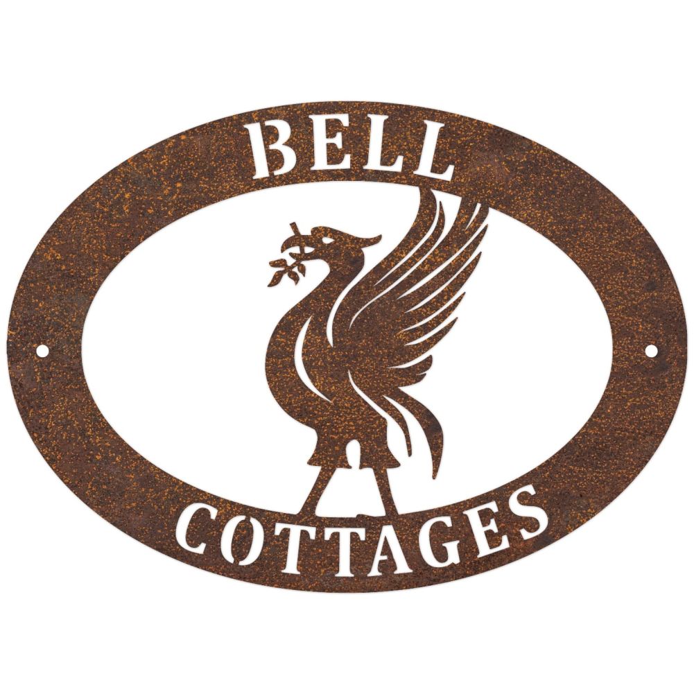 Rustic Liverbird Oval House Name Sign On a White Background
