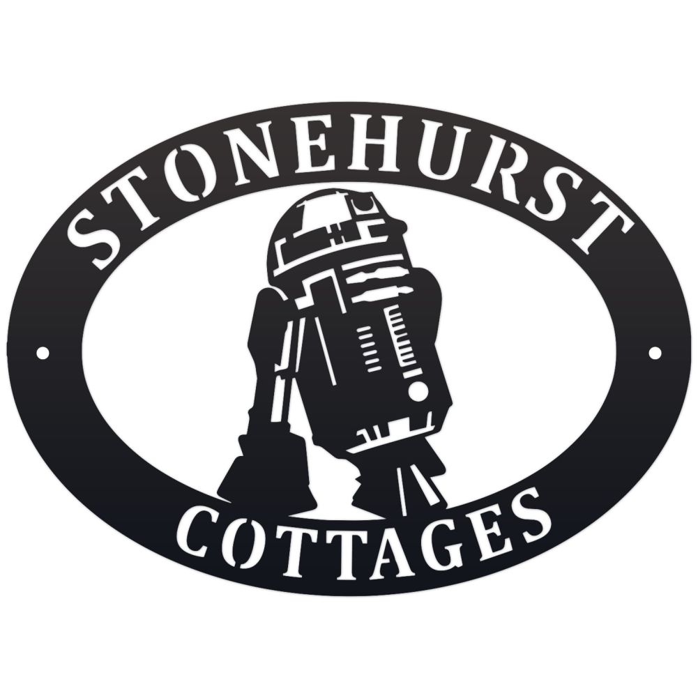 R2D2 Oval House Name Sign On a White Background