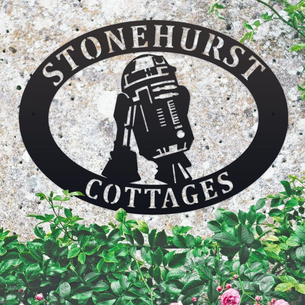 R2D2 Oval House Name Sign On a Granite Wall