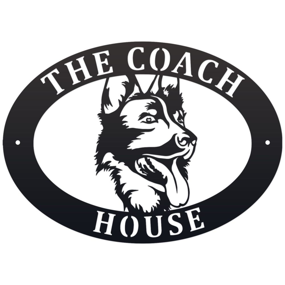 German Shepherd Oval House Name Sign On a White Background