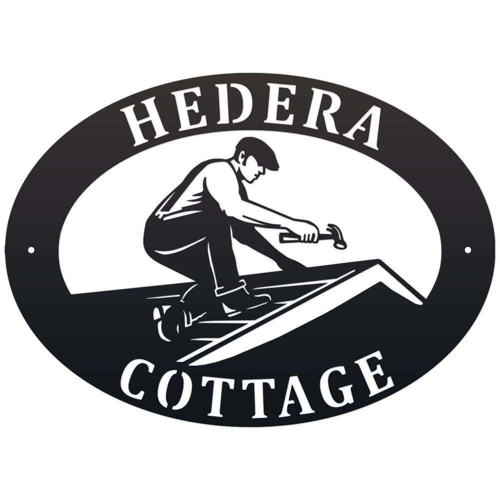Roofer Oval House Name Sign On a White Background