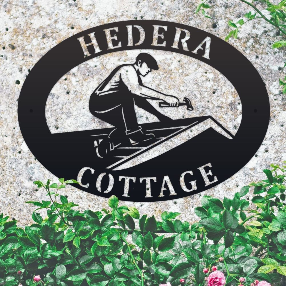 Roofer Oval House Name Sign On a Granite Wall