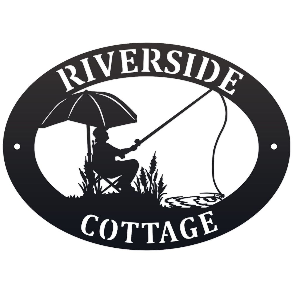 Fishing Oval House Name Sign On a White Background