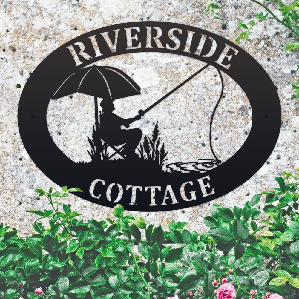 Fishing Oval House Name Sign On a Granite Wall