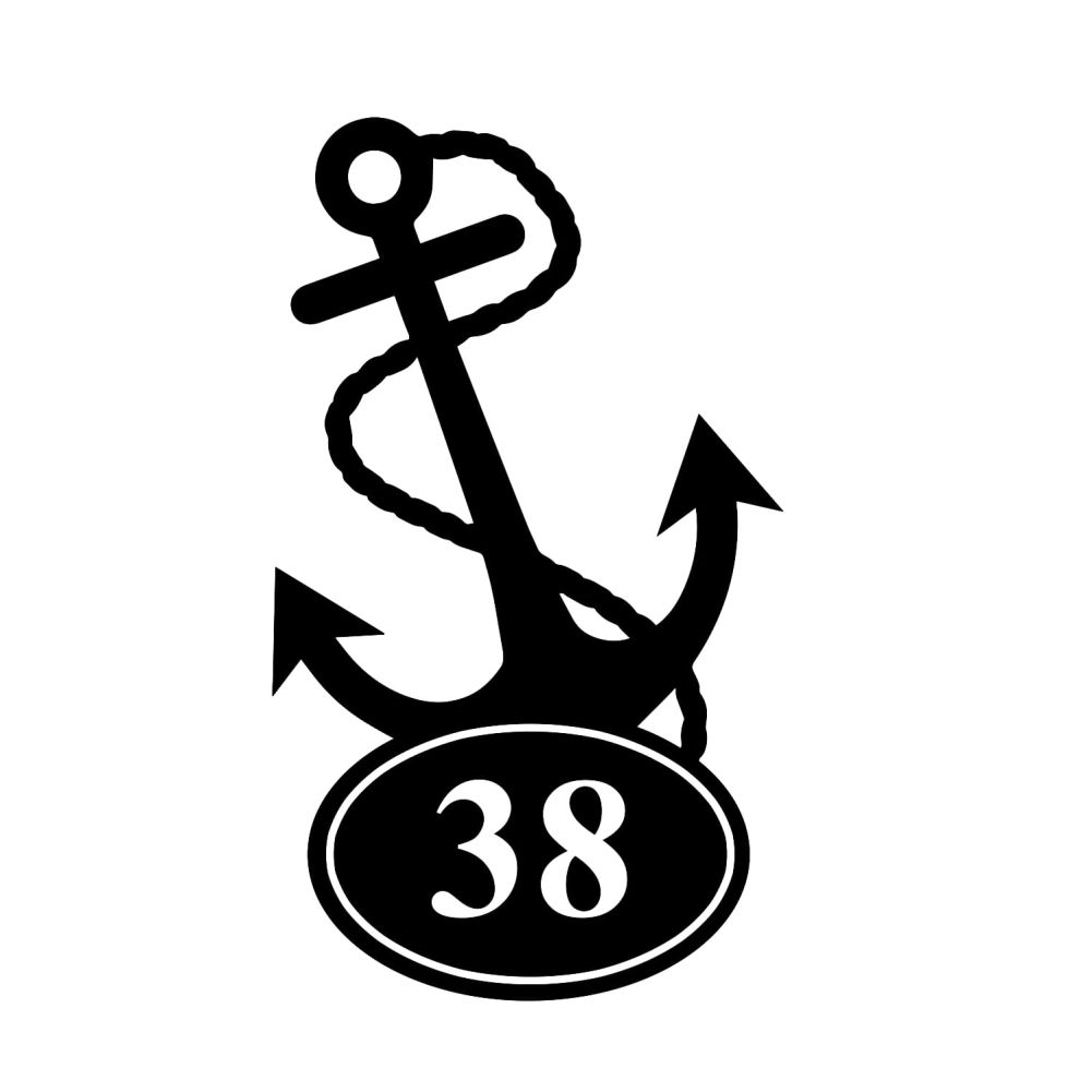 Anchor Iron House Number Sign On a White Background